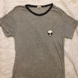 Brandy Melville gray alien patch ringer shirt
